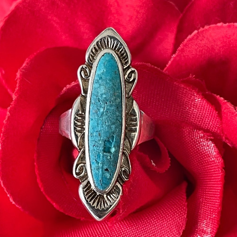 Vintage Sterling Silver Turquoise Stone Ring Size 6.5